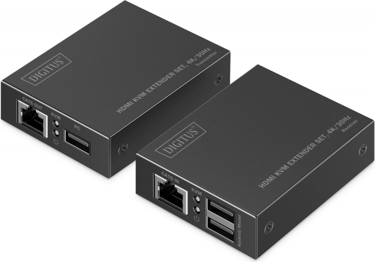 Extensor HDMI por cable de red CAT6 4K/30 Hz con KVM USB 1.1 y control IR (conjunto transmisor + receptor)