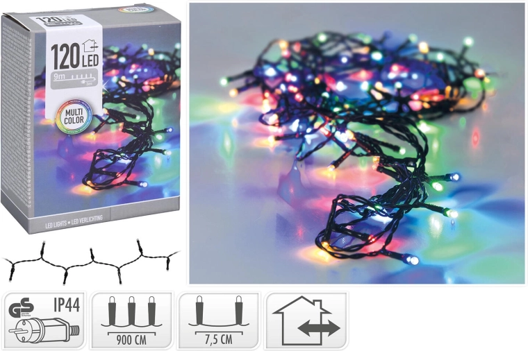 Iluminación navideña LED 9 m, 120 LED, multicolor, IP44
