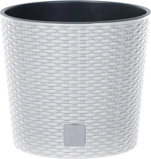 Maceta con aspecto de ratán con inserto 20 cm – blanca