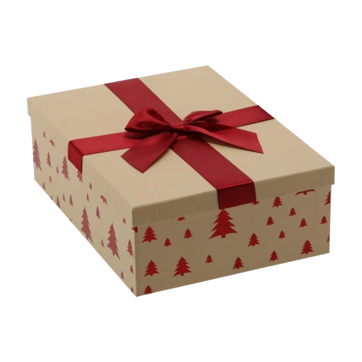 Caja de regalo festiva marrón con lazo burdeos 30,5 × 22 × 10 cm - 1 pieza