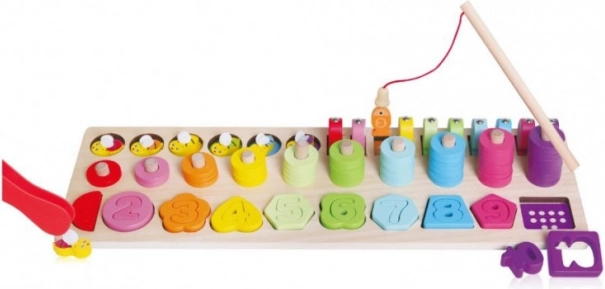 Set educativo de madera 4 en 1 con números, formas y pesca magnética