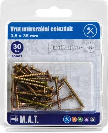 Tornillo universal de rosca completa 3,5 × 35 mm, galvanizado, 30 uds