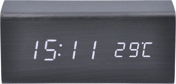 Reloj LED Solight con alarma y termómetro con acabado de madera negra