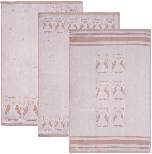Paños de cocina de algodón Búho grises 70 × 50 cm - 3 uds.