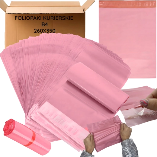 Sobres de plástico para mensajería de color rosa, 500 × 600 mm, 50 unidades – Tamaño 260 × 350 mm