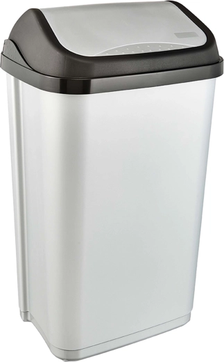Papelera de plástico Keeeper de 50 l con tapa basculante, gris claro