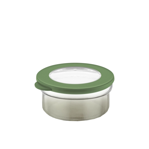 Tarro redondo de vidrio de 415 ml con tapa verde