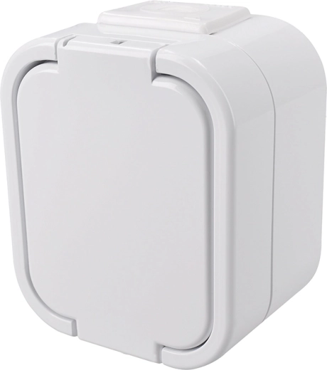 Enchufe Solight para ambientes húmedos con tapa, blanco