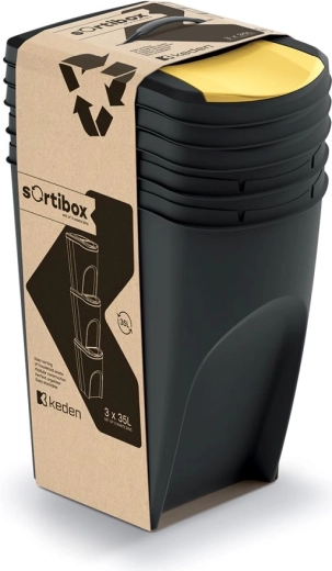Juego de 3 cubos para residuos clasificados SORTIBOX 3×35 l – negro reciclado