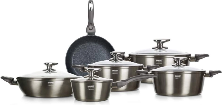Juego de ollas BANQUET Metallic Platinum, 11 piezas