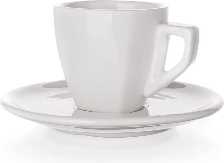 Taza de porcelana con platillo ALBA 60 ml, cuadrada, blanca