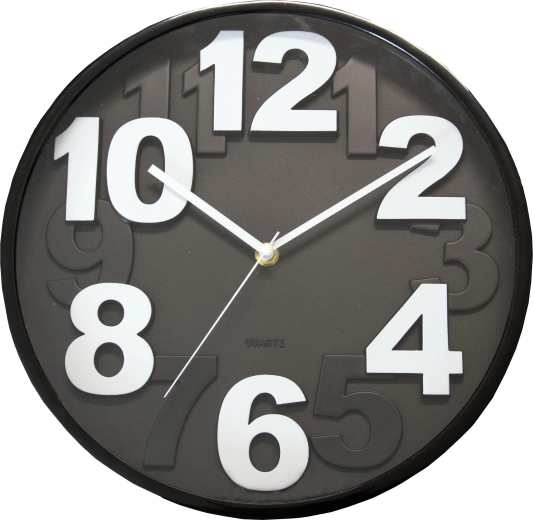 Reloj de pared de 30 cm con esfera 3D – negro