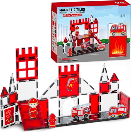 Kit de construcción magnético de bomberos, 32 piezas