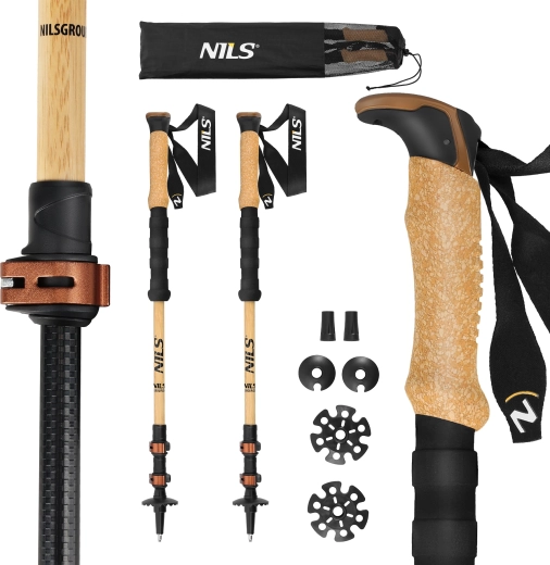 Bastones de trekking NILS TK8606 de bambú y aluminio 7075