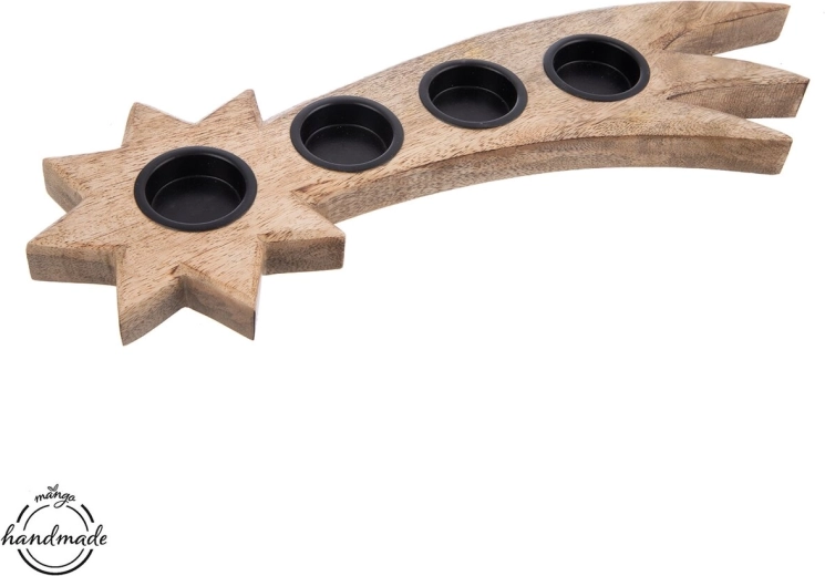 Portavelas MANGO de madera y metal con forma de estrella fugaz para 4 velas de té