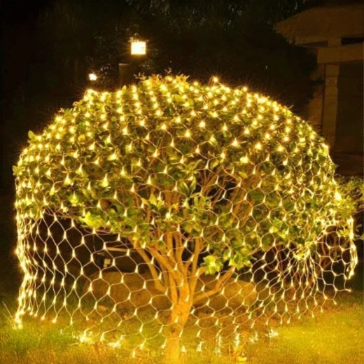 Red de luces LED navideñas de color blanco cálido, 2 × 2 m, 144 LED, 8 modos