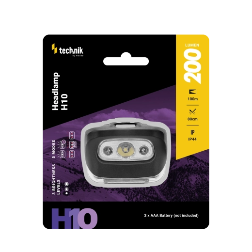 Linterna frontal TECHNIK MT-H10 con luz LED blanca y roja, 200 lm