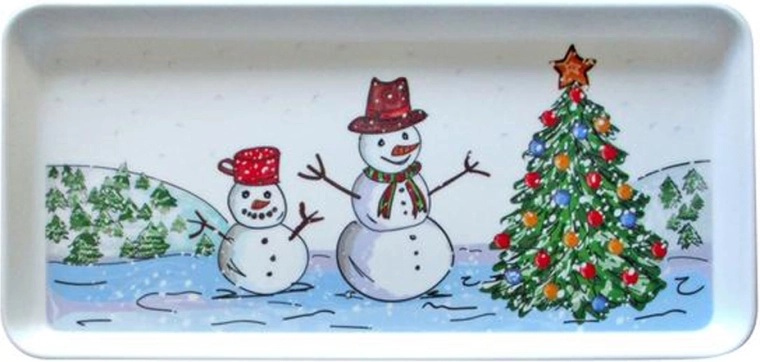 Bandeja de servir con muñeco de nieve 35 × 16,5 cm