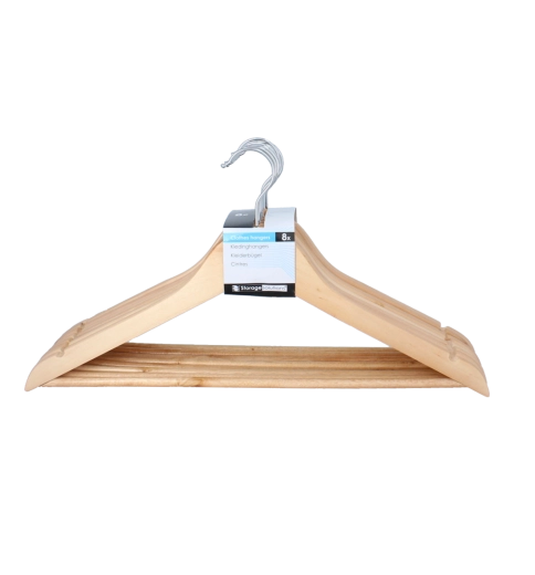 Juego de 8 perchas de madera Storage Solutions, marrón natural