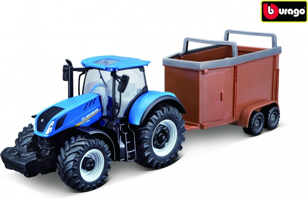 Bburago Farmland tractor New Holland T7.315 HD con remolque para animales 10 cm