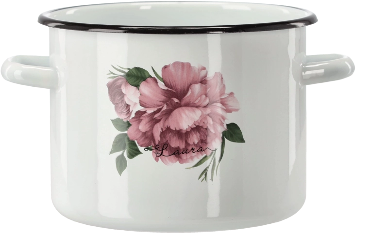 Olla esmaltada 4,5 l, 20 cm, blanca, Peonía Laura