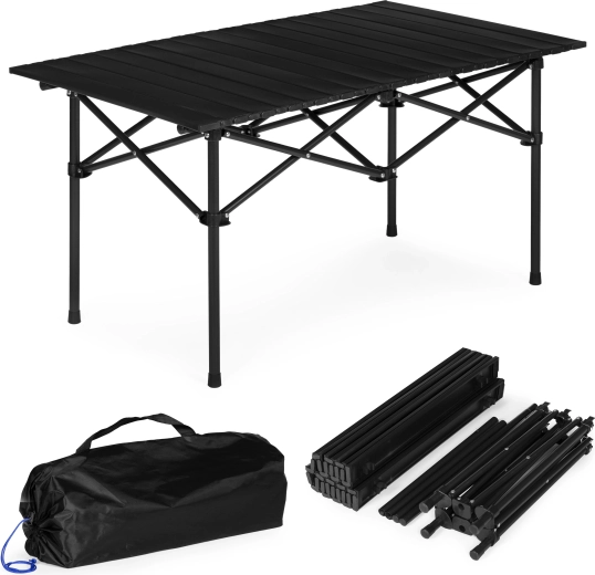 Mesa de camping plegable 95 × 55 cm con bolsa, negra, MultiGarden