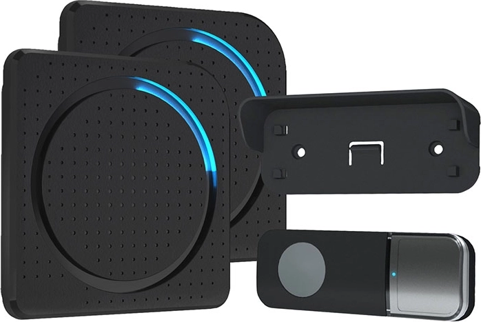 Timbre inalámbrico Solight para enchufe con pulsador, alcance de 200 m, negro (Learning code)