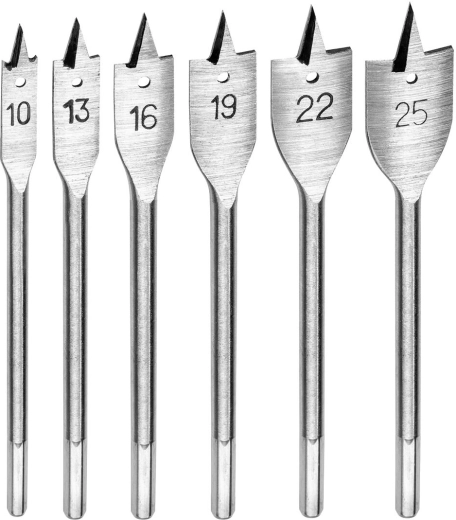Juego de brocas planas para madera DREL 10–25 mm, 6 piezas