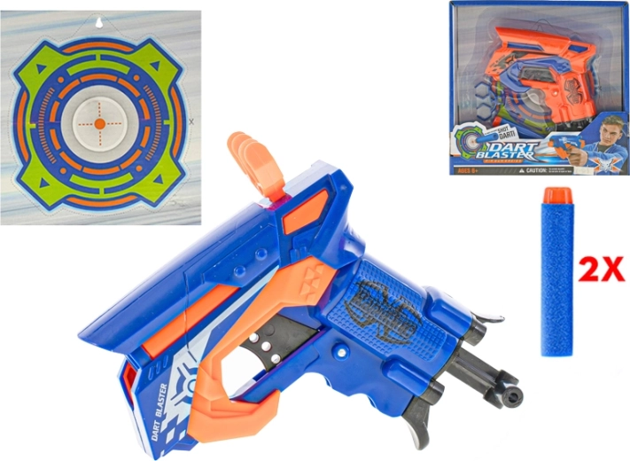 Pistola infantil de cuerda con dardos de espuma y diana 11 cm