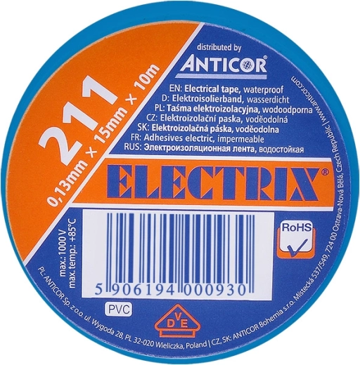 Cinta aislante Solight 15 mm x 0,13 mm x 10 m, azul