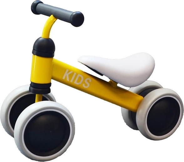 Bicicleta de equilibrio infantil KIDS – metálica, 4 ruedas, amarilla