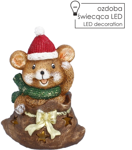 Figura navideña de hámster con saco e iluminación LED