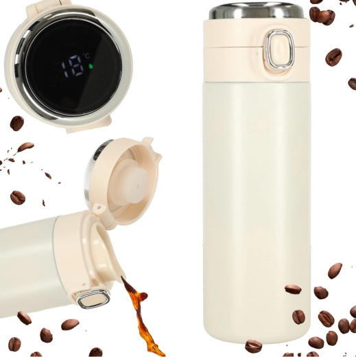 Termo de viaje con boquilla y pantalla LED de 350 ml – Beige