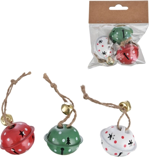 Cascabeles metálicos colgantes con decoración de lunares, 3 uds