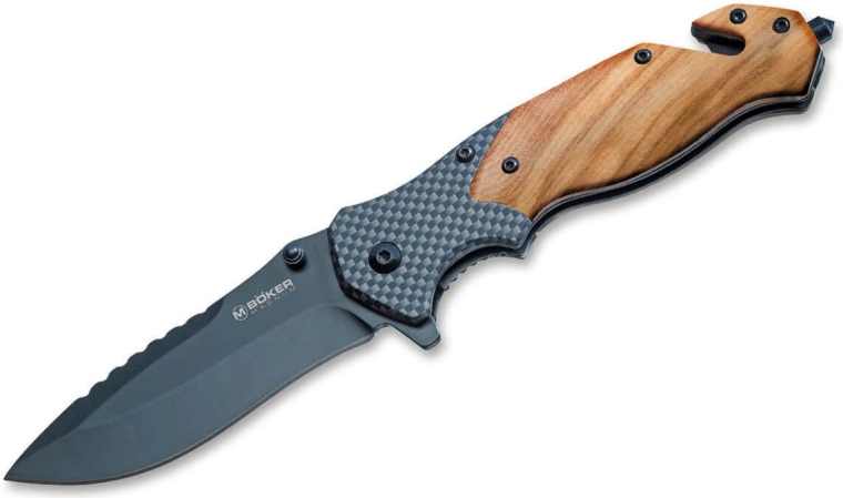 Cuchillo de rescate plegable Magnum Blomkvist Olive con madera de olivo 8,5 cm
