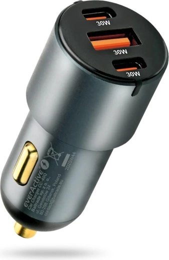Cargador de coche 60 W con USB‑C PD y USB QC3.0 (1× USB, 2× USB‑C) negro