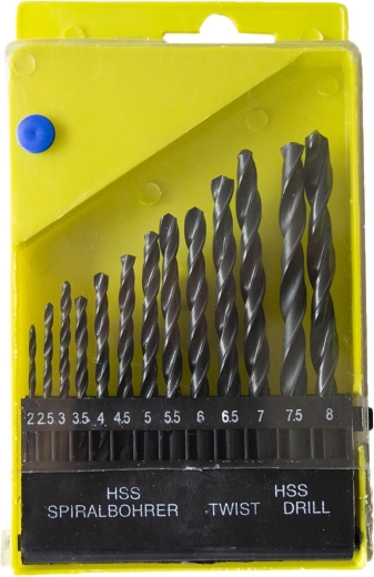 Juego de brocas helicoidales HSS para metal 2,0–8,0 mm, 13 piezas
