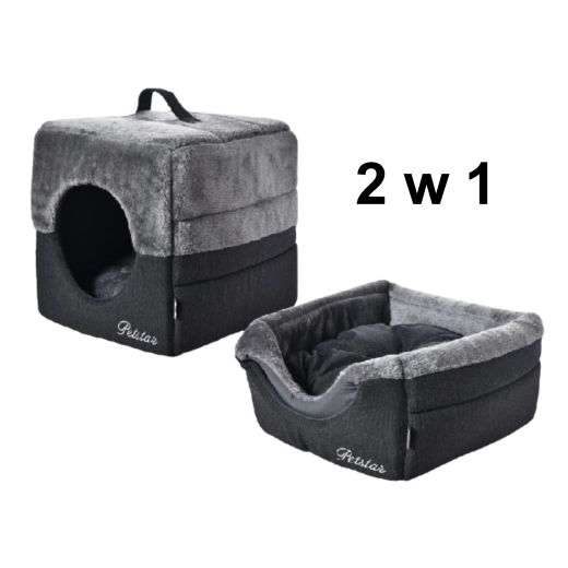 Cama para mascotas 2 en 1 negra y gris 40 × 40 × 40 cm