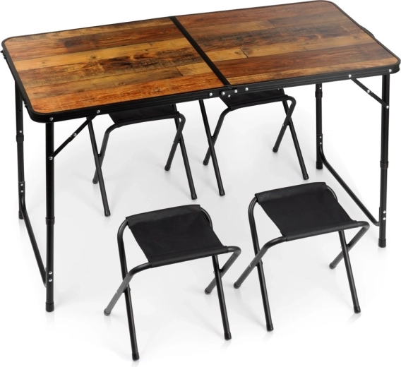 Mesa turística plegable Vilde con 4 taburetes 3 en 1 120 × 60 cm
