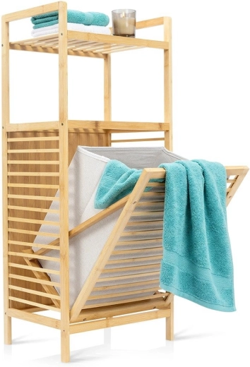 Estantería de baño de bambú con cesto para la ropa sucia Vilde 40 × 30 × 95 cm
