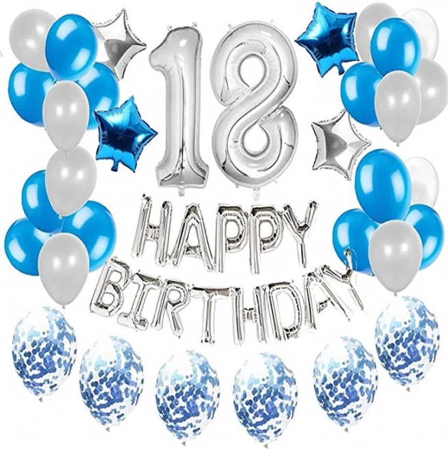 Set de globos para el 18.º cumpleaños - plateado-azul