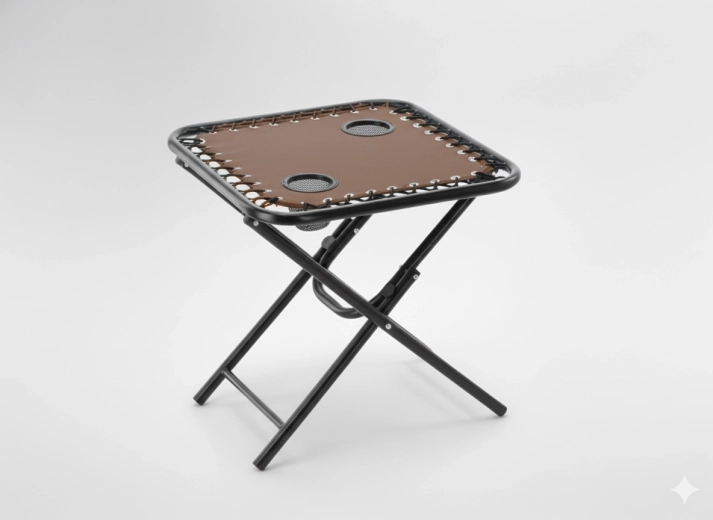 Mesa turística plegable 50 × 50 × 50 cm con portavasos, marrón
