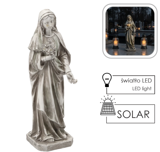 Estatua de la Virgen María con ramo LED, beige, 51 cm