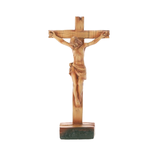 Cruz de pie con figura de Jesús, polirresina, 11 × 4,8 × 21,5 cm