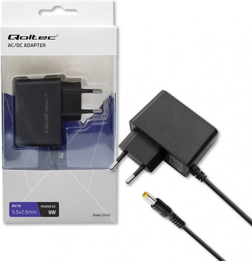 Cargador Qoltec 9W 9V 1A con conector 5.5x2.5mm