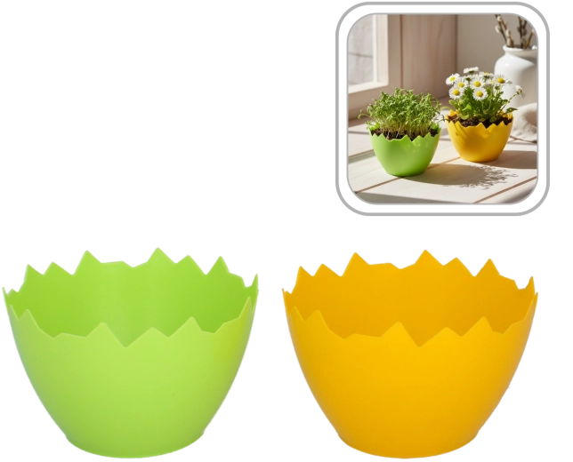 Maceta/cubretiesto decorativo de plástico para flores con forma de cáscara agrietada 15 cm
