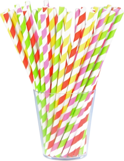 Pajitas de papel con rayas color lima 20 cm (12 uds)