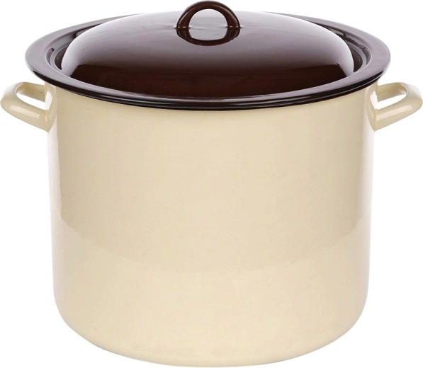 Silesia Rybnik olla esmaltada con tapa 16,6 l crema con interior oscuro, 30 cm