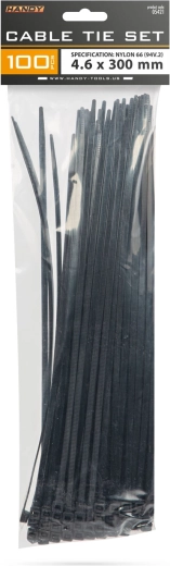 Bridas negras 300 × 4,6 mm, 100 unidades
