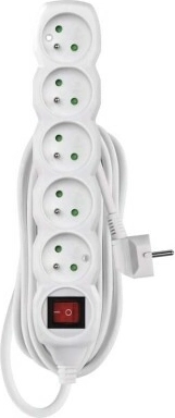 Regleta alargadora con interruptor, 5 tomas, 5 m, blanca